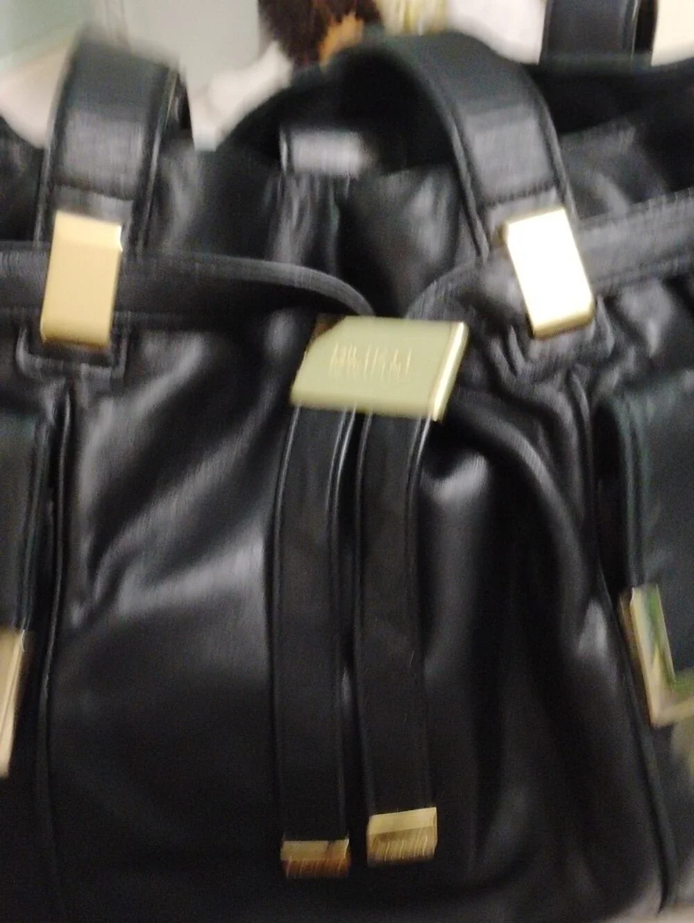 Michael Kors Black 3 Compartment  Leather Tote Bag with Gold Accents
